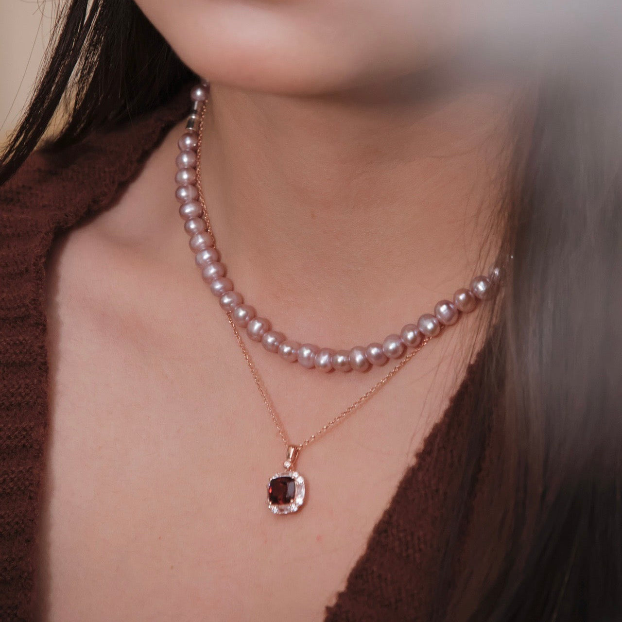 ON1508 Three-carat Natural Garnet Necklace