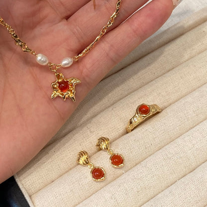 OE1605 Red Agate Earrings
