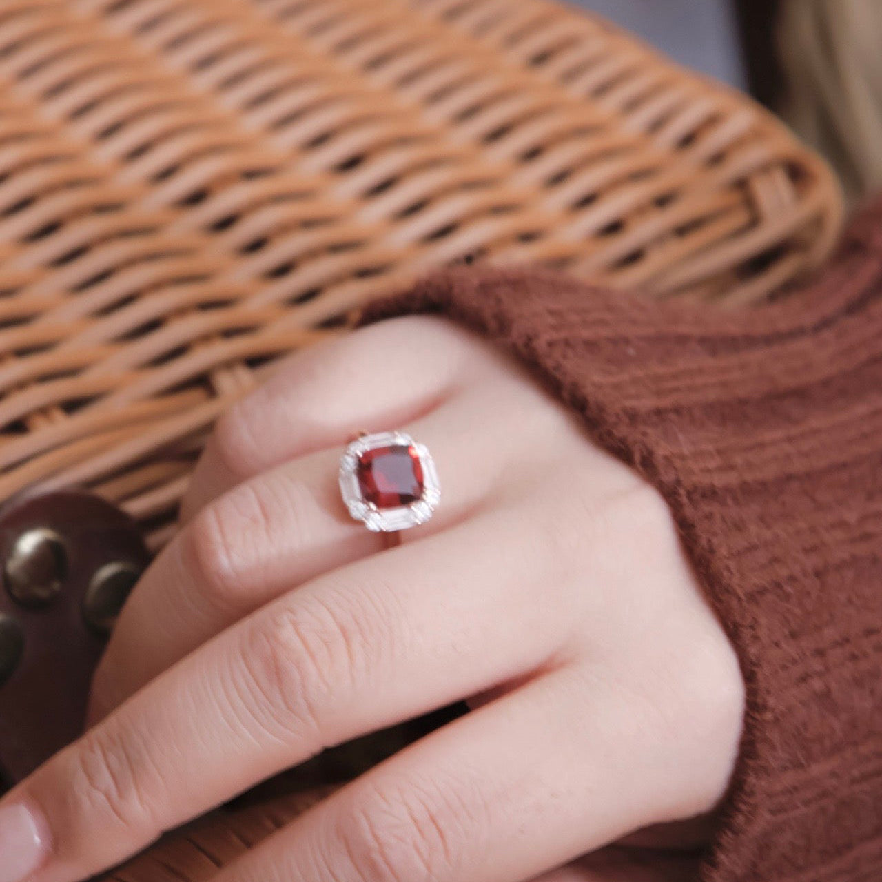 OR1412 Three-carat Natural Garnet Ring