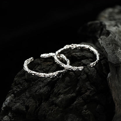 OR1413 S925 Sterling Silver Irregular Lava Texture Ring