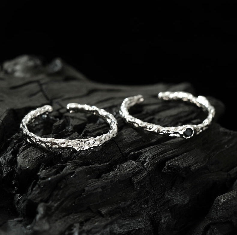 OR1413 S925 Sterling Silver Irregular Lava Texture Ring