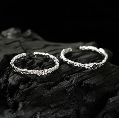 OR1413 S925 Sterling Silver Irregular Lava Texture Ring