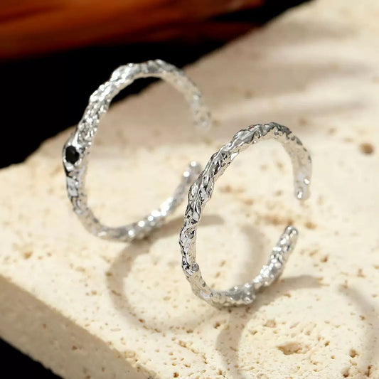 OR1413 S925 Sterling Silver Irregular Lava Texture Ring
