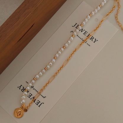 ON1624 Vintage Queen Coin Pearl Necklace
