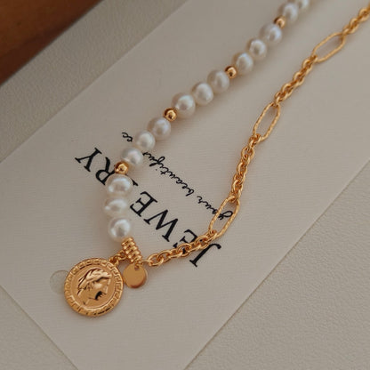 ON1624 Vintage Queen Coin Pearl Necklace
